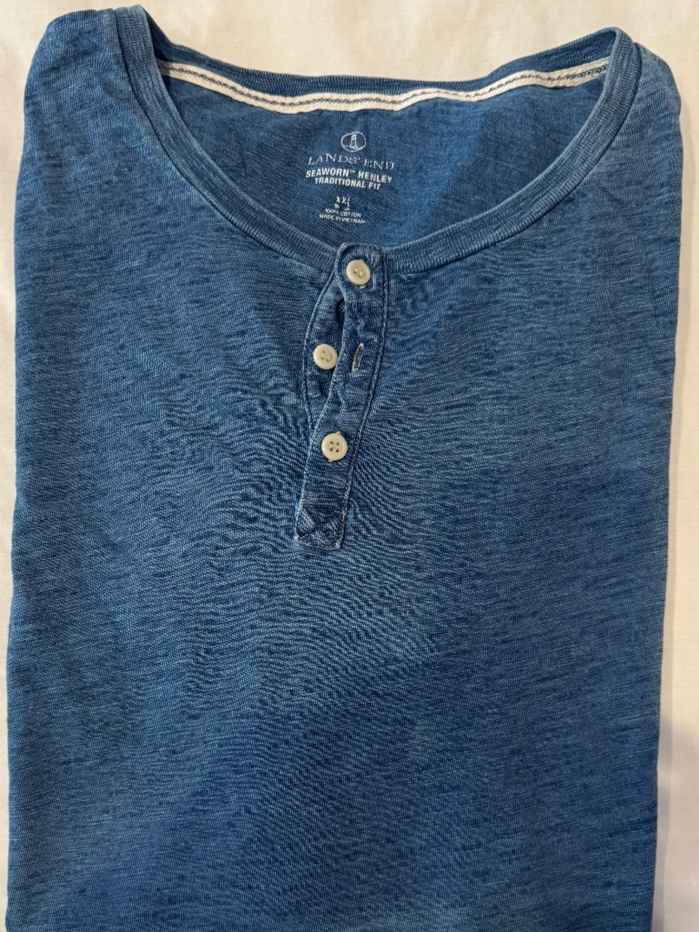 Lands End XXL, long sleeve shirt, blue, Seaworn Henley